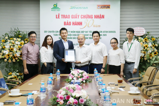 Nhôm Ngọc Diệp nhận chứng chỉ bảo hành 30 năm của Sơn Jotun